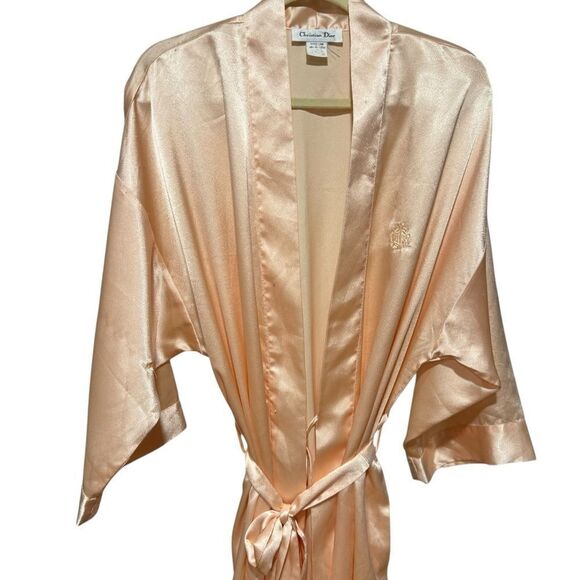 Christian Dior Vintage Elegant Peach Pink Satin Belted Short Robe - Picture 2 of 6